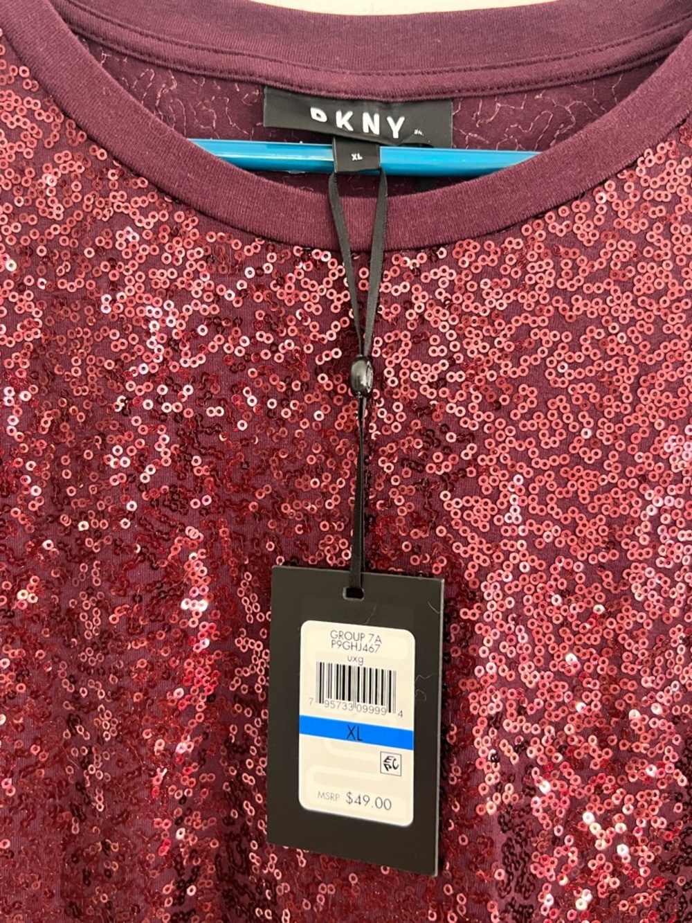 DKNY Burgundy Sequin Crew Neck Tee - Picture 6 of 6